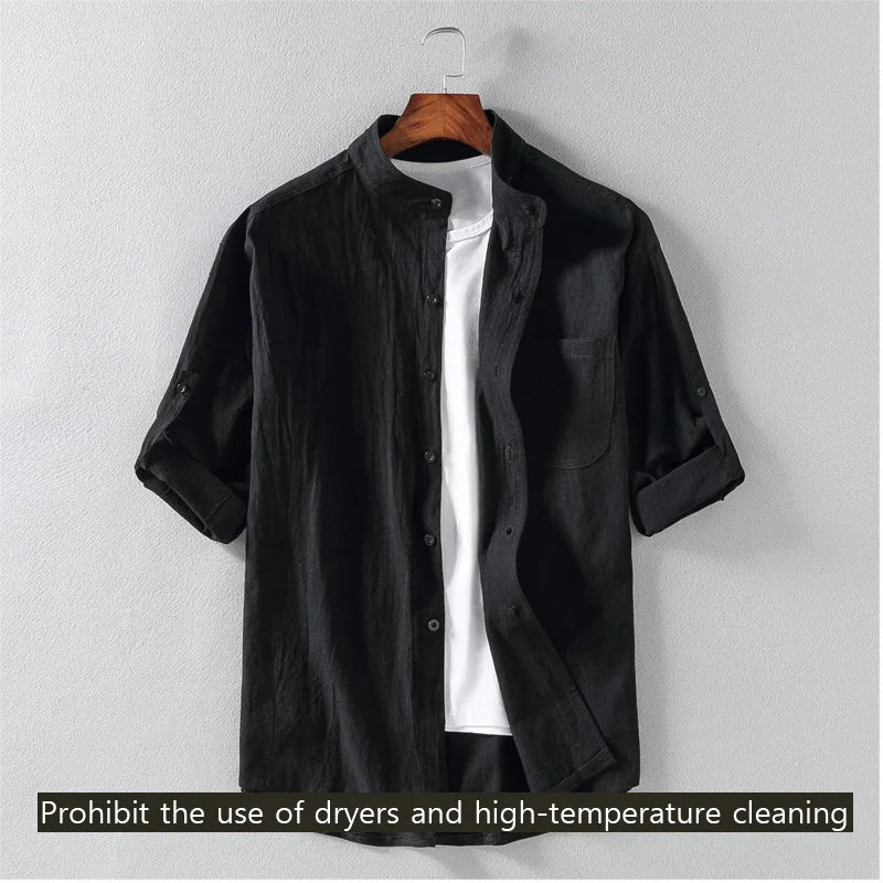 Camisa Casual de Verano para Hombre | Cuello Mao y Manga Media - Estilo Moderno y Suelto