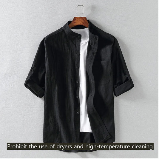Camisa Casual de Verano para Hombre | Cuello Mao y Manga Media - Estilo Moderno y Suelto