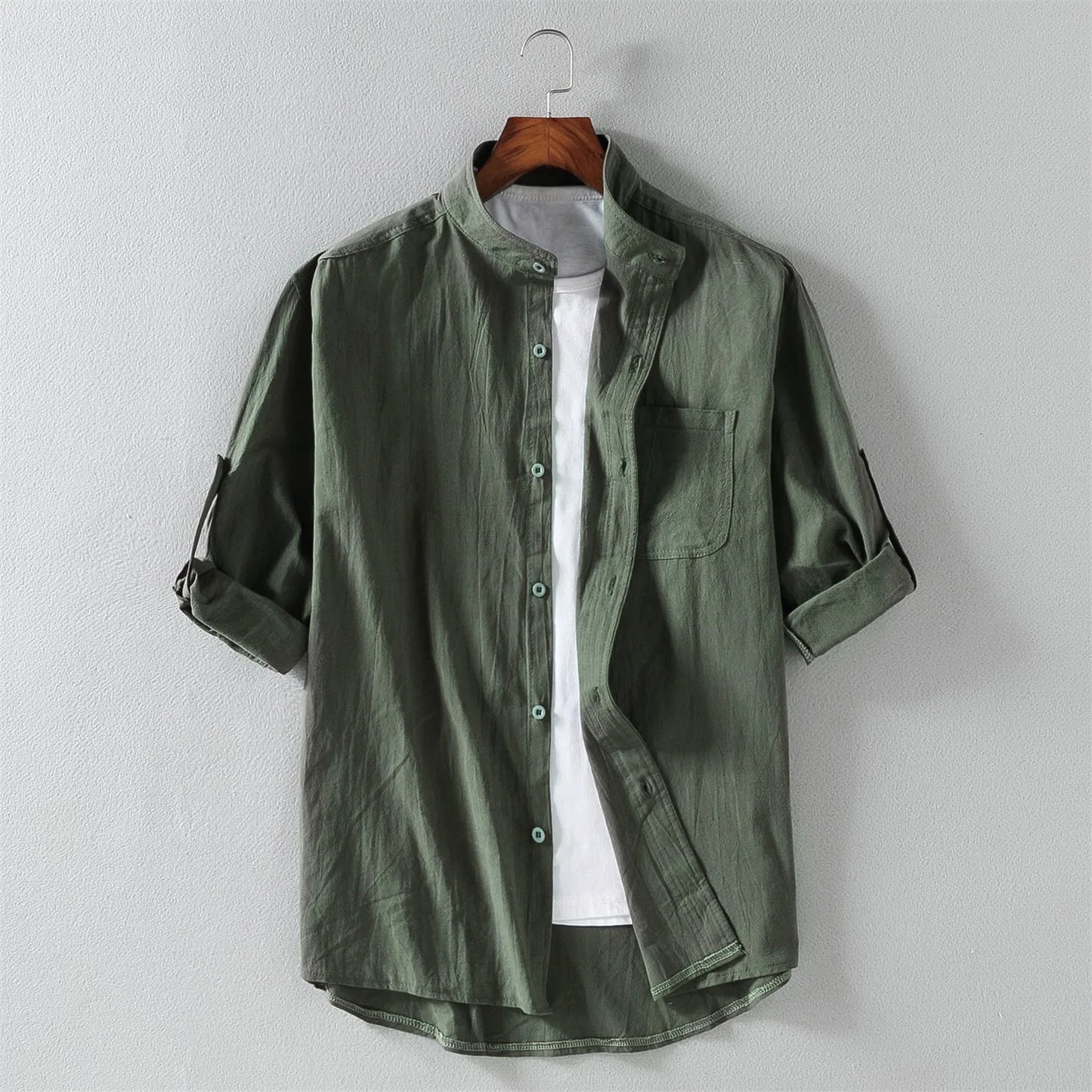Camisa Casual de Verano para Hombre | Cuello Mao y Manga Media - Estilo Moderno y Suelto