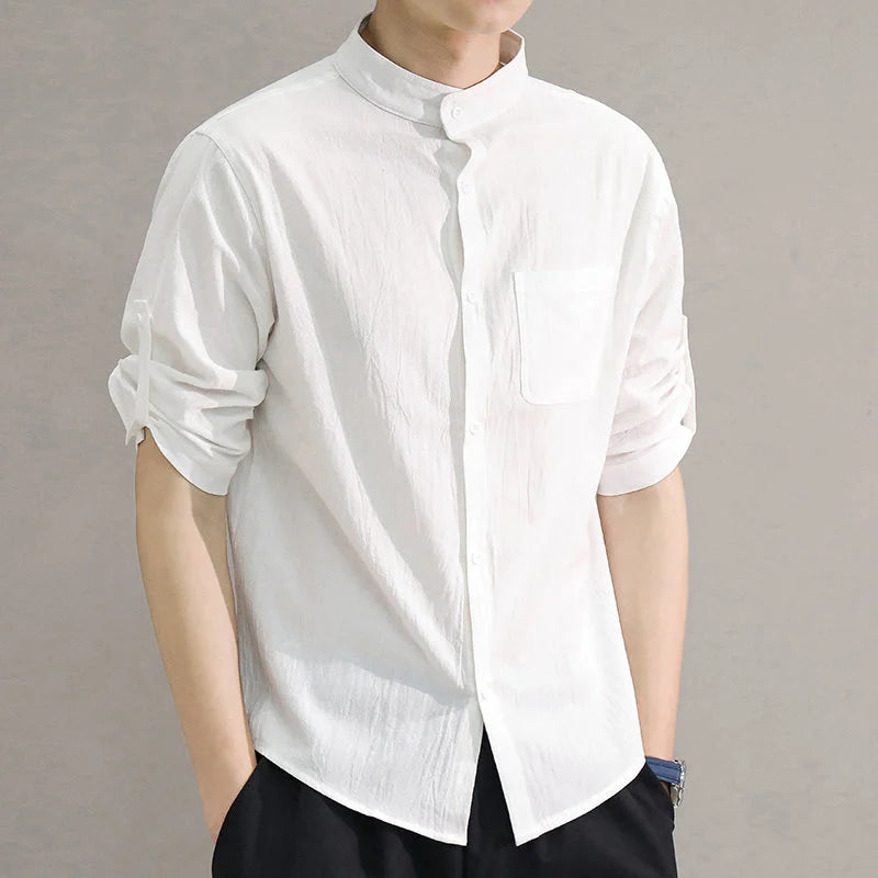 Camisa Casual de Verano para Hombre | Cuello Mao y Manga Media - Estilo Moderno y Suelto