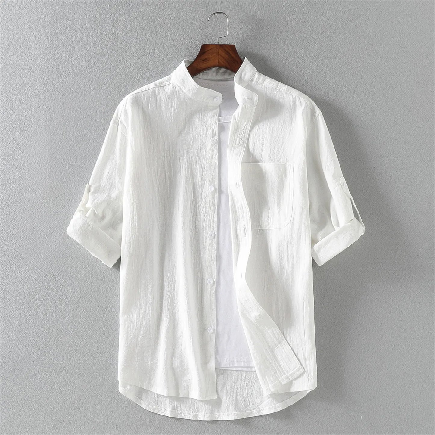 Camisa Casual de Verano para Hombre | Cuello Mao y Manga Media - Estilo Moderno y Suelto