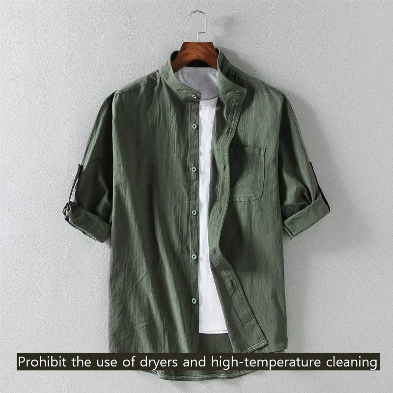 Camisa Casual de Verano para Hombre | Cuello Mao y Manga Media - Estilo Moderno y Suelto