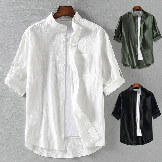 Camisa Casual de Verano para Hombre | Cuello Mao y Manga Media - Estilo Moderno y Suelto